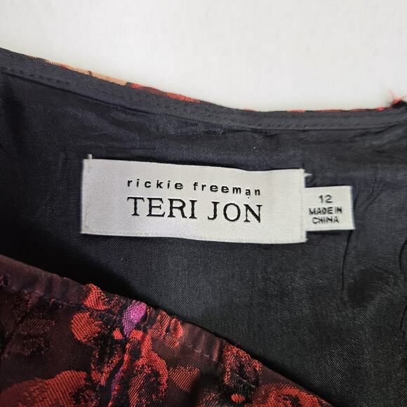 Teri Jon Rickie Freeman Jacquard Skirt Taffeta Floral Formal Midi Full Red 12 - Picture 11 of 16